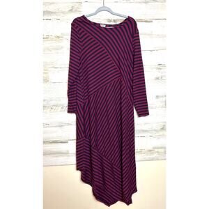 Chico’s Women’s Large Pink Stripe Asymmetrical Stretch Long Sleeve Maxi Dress